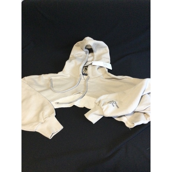 Zara Limited Sport Basics Cropped Hoodie Raw Hem Size Small Beige - Picture 1 of 9